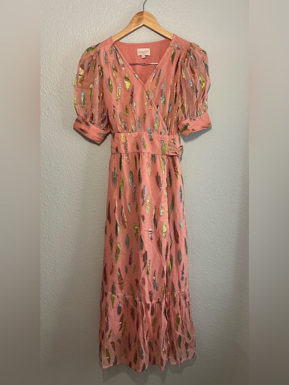 Ciebon Whitney Metallic Print Wrap Dress | Size Small